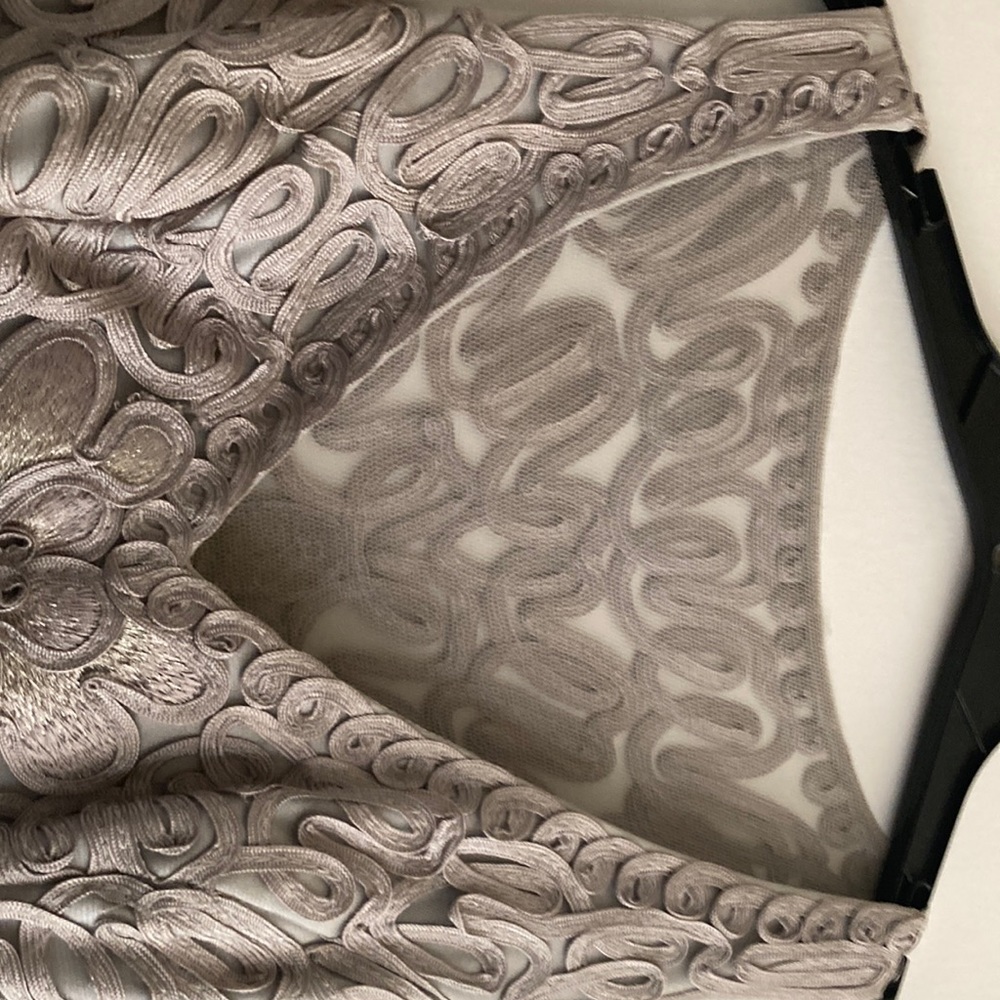 Beautiful Sue Wong, silver sheath dress in excellent condition. Size 8.